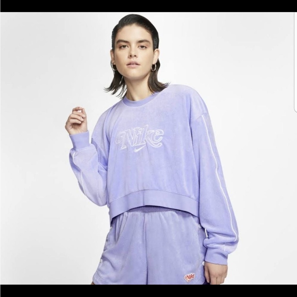 NWT Nike Lavender Velour Cropped Sweatshirt and Short set